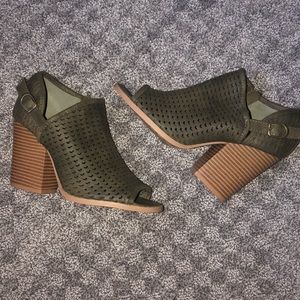 Olive Green open toed heart booties